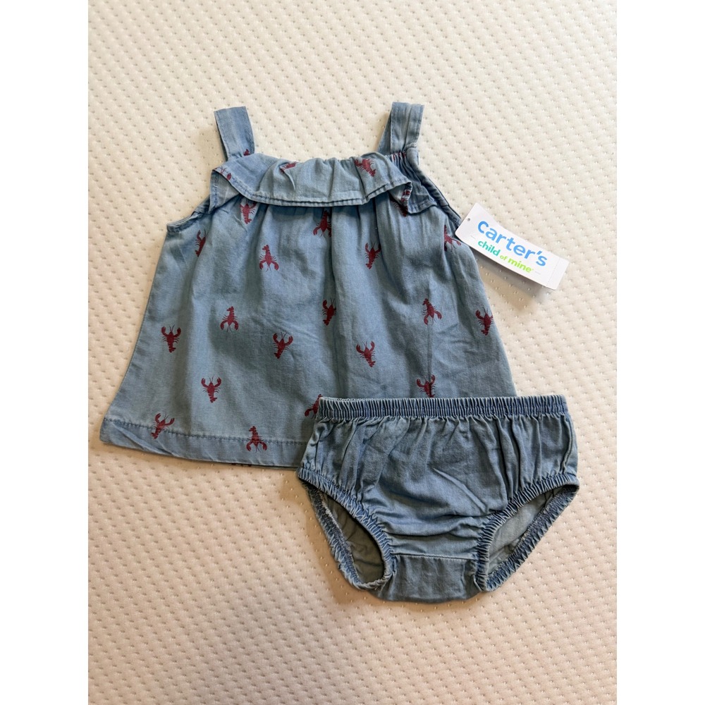 Carters Child of Mine Baby Girls Lobster Chambray Top and Bloomers Set 0-3M